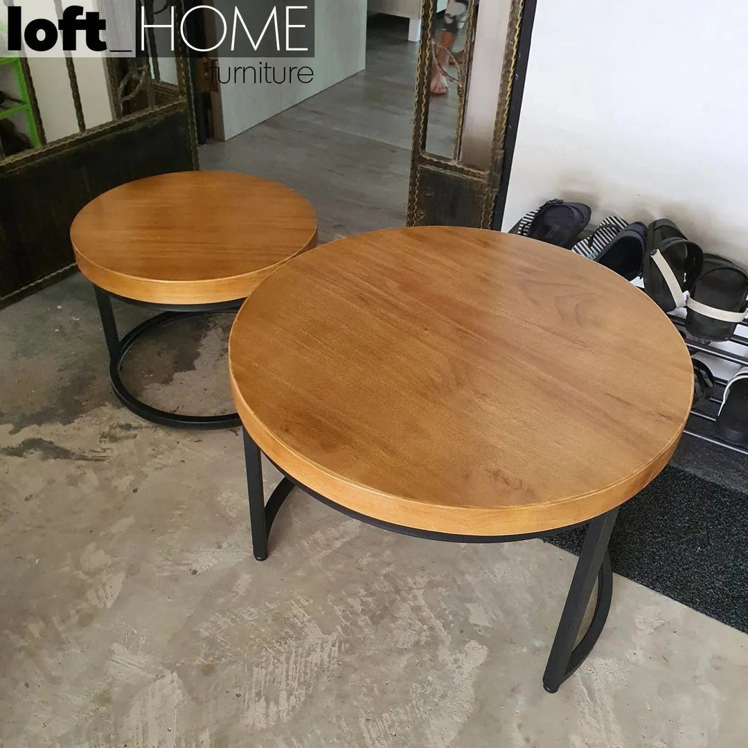 Industrial Pine Wood Round Coffee Table CLASSIC