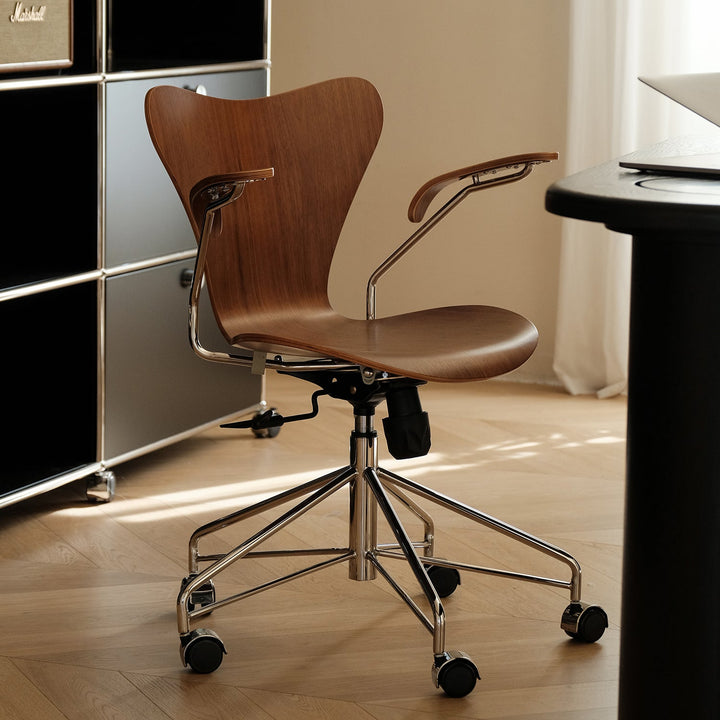 Industrial plywood study chair seven in real life style.