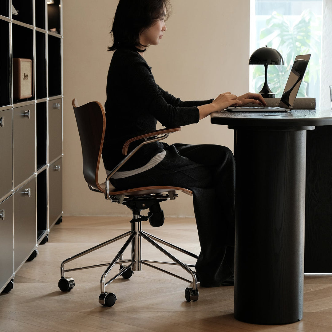 Industrial plywood study chair seven with context.