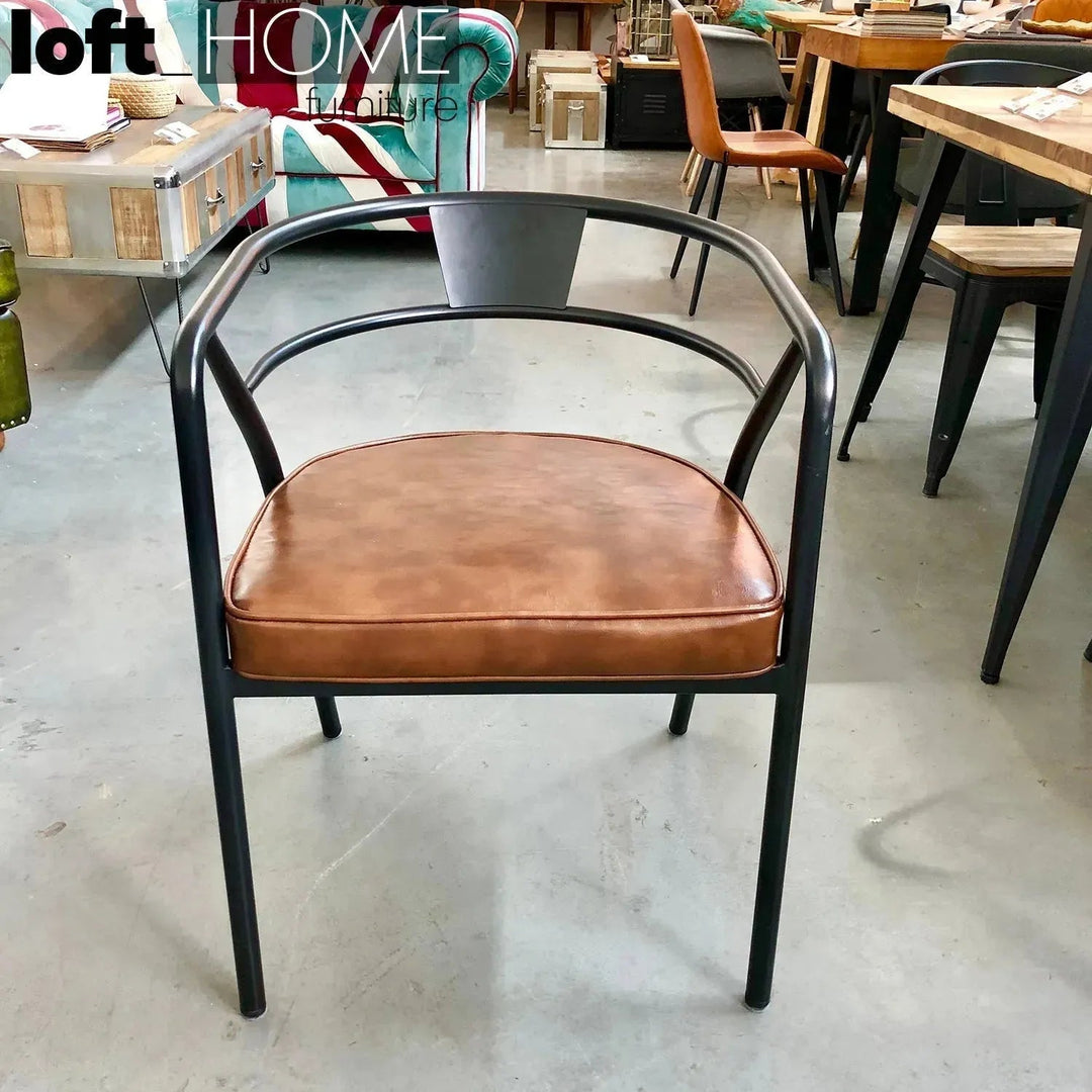 Industrial PU Leather Dining Chair ROUNDARM