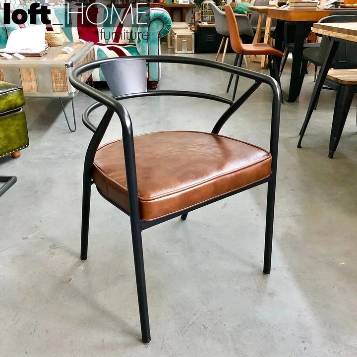 Industrial PU Leather Dining Chair ROUNDARM