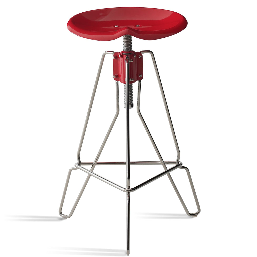Industrial steel height adjustable bar chair spool in white background.