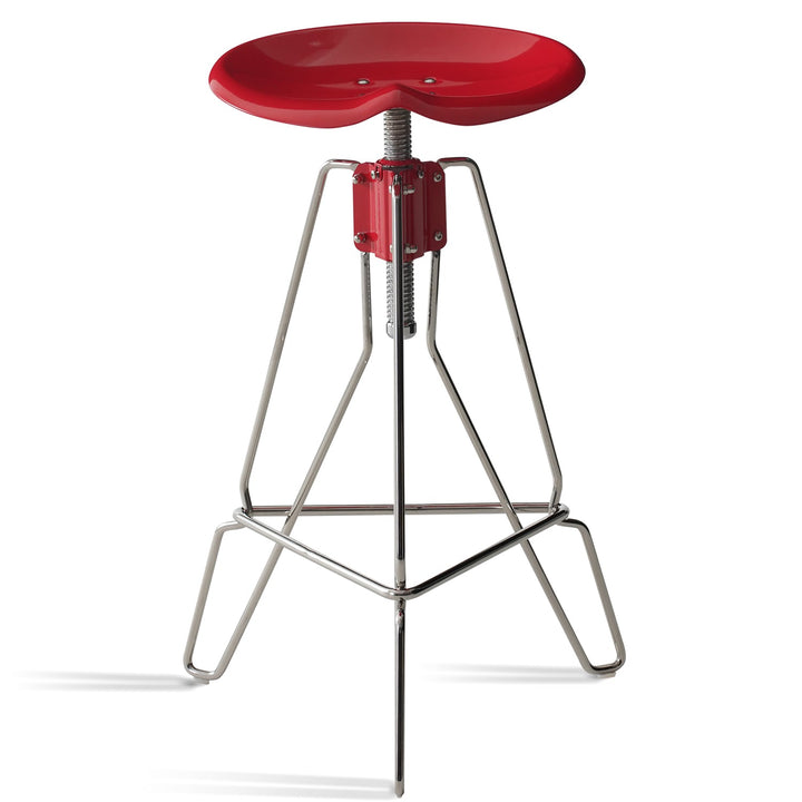 Industrial steel height adjustable bar chair spool in white background.
