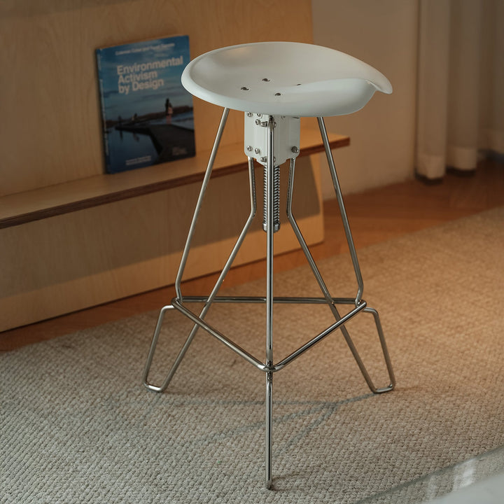 Bauhaus steel height adjustable bar chair spool in close up details.