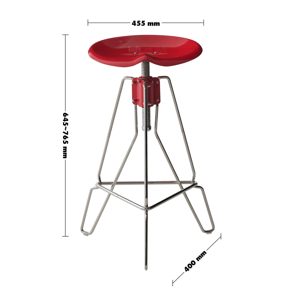 dimension detail diagram of Industrial Steel Height Adjustable Bar Chair SPOOL