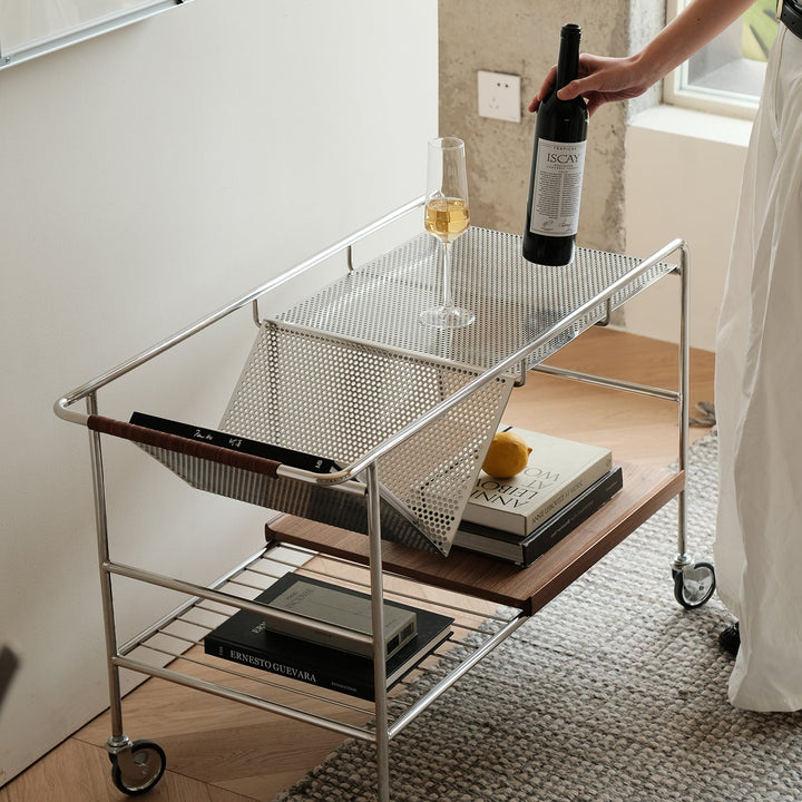 Bauhaus steel wheeled trolley side table manda primary product view.