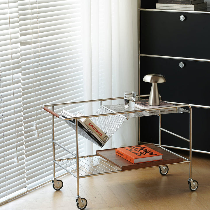 Bauhaus steel wheeled trolley side table manda in real life style.