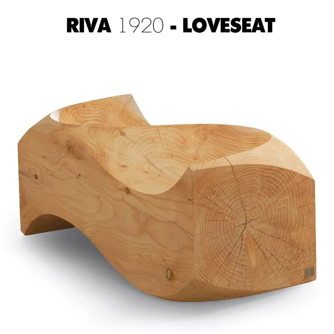 Rustic wood 2 seater sofa riva 1920 love seat in close up details.