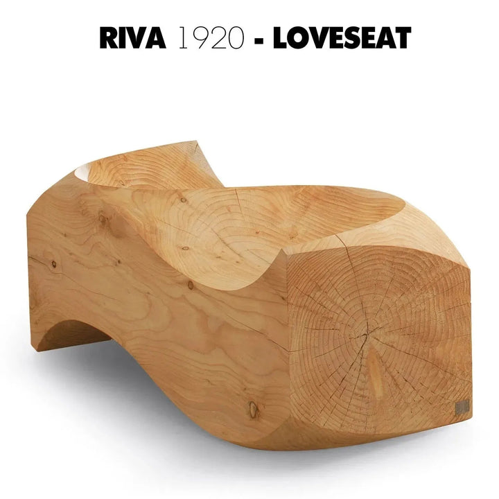 Rustic wood 2 seater sofa riva 1920 love seat in close up details.