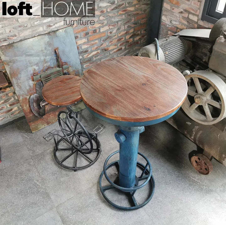 Industrial Wood Height Adjustable Bar Stool BIKE