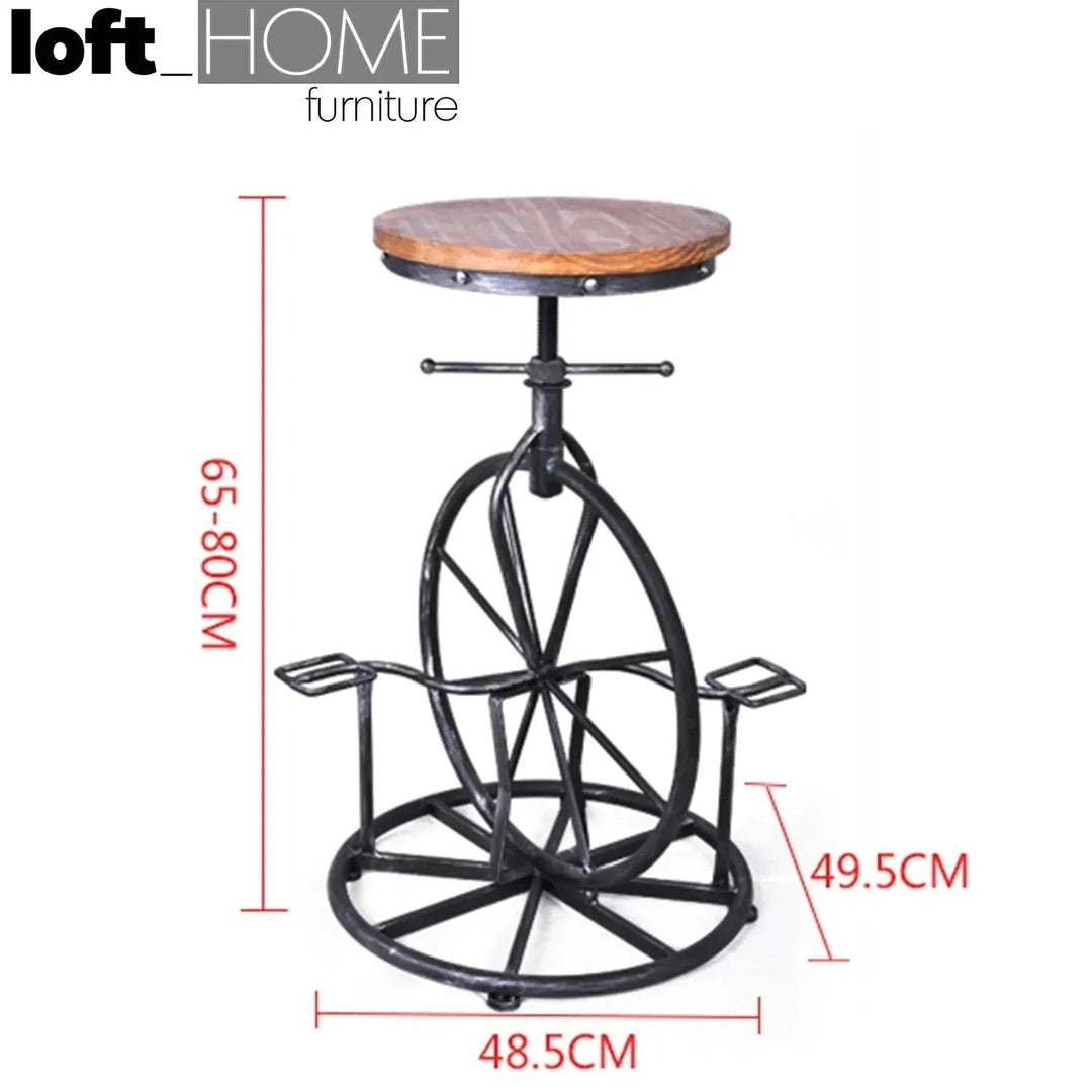 Industrial Wood Height Adjustable Bar Stool BIKE