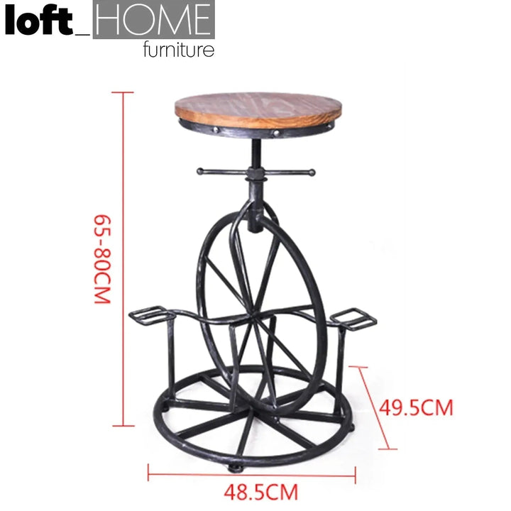 Industrial Wood Height Adjustable Bar Stool BIKE