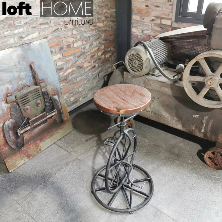 Industrial Wood Height Adjustable Bar Stool BIKE