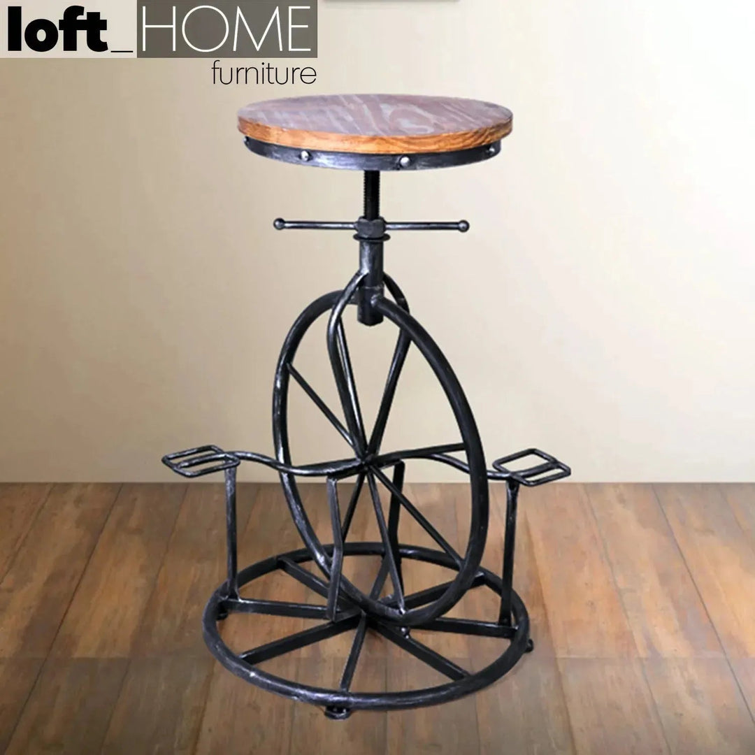 Industrial Wood Height Adjustable Bar Stool BIKE