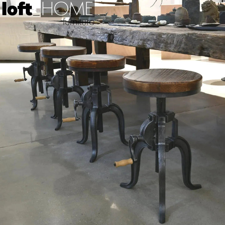 Industrial Wood Height Adjustable Stool CRANK