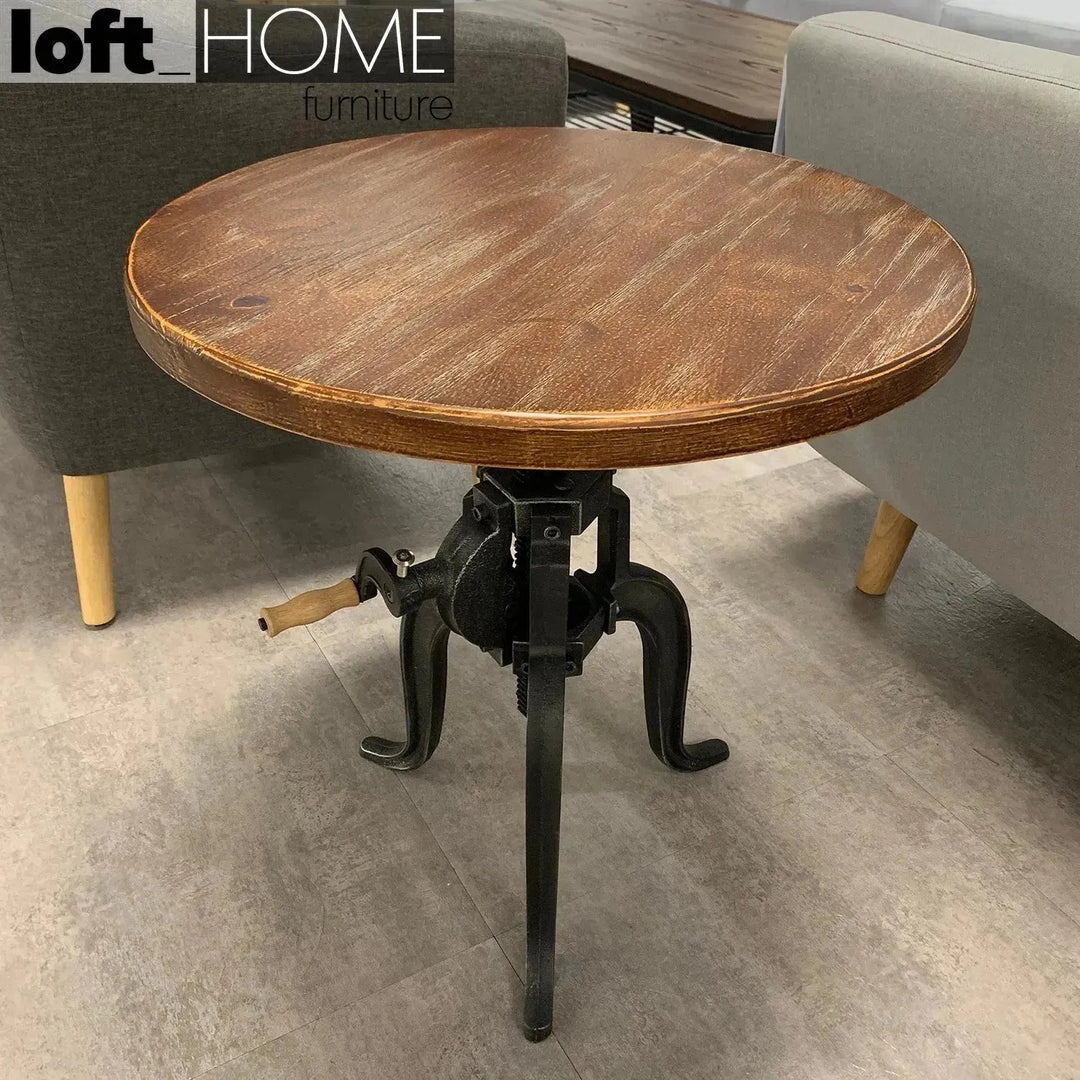 Industrial Wood Side Table HEIGHT ADJUSTABLE