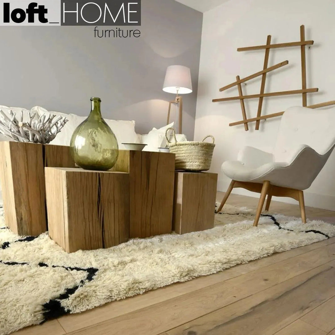 Rustic wood side table root in still life.