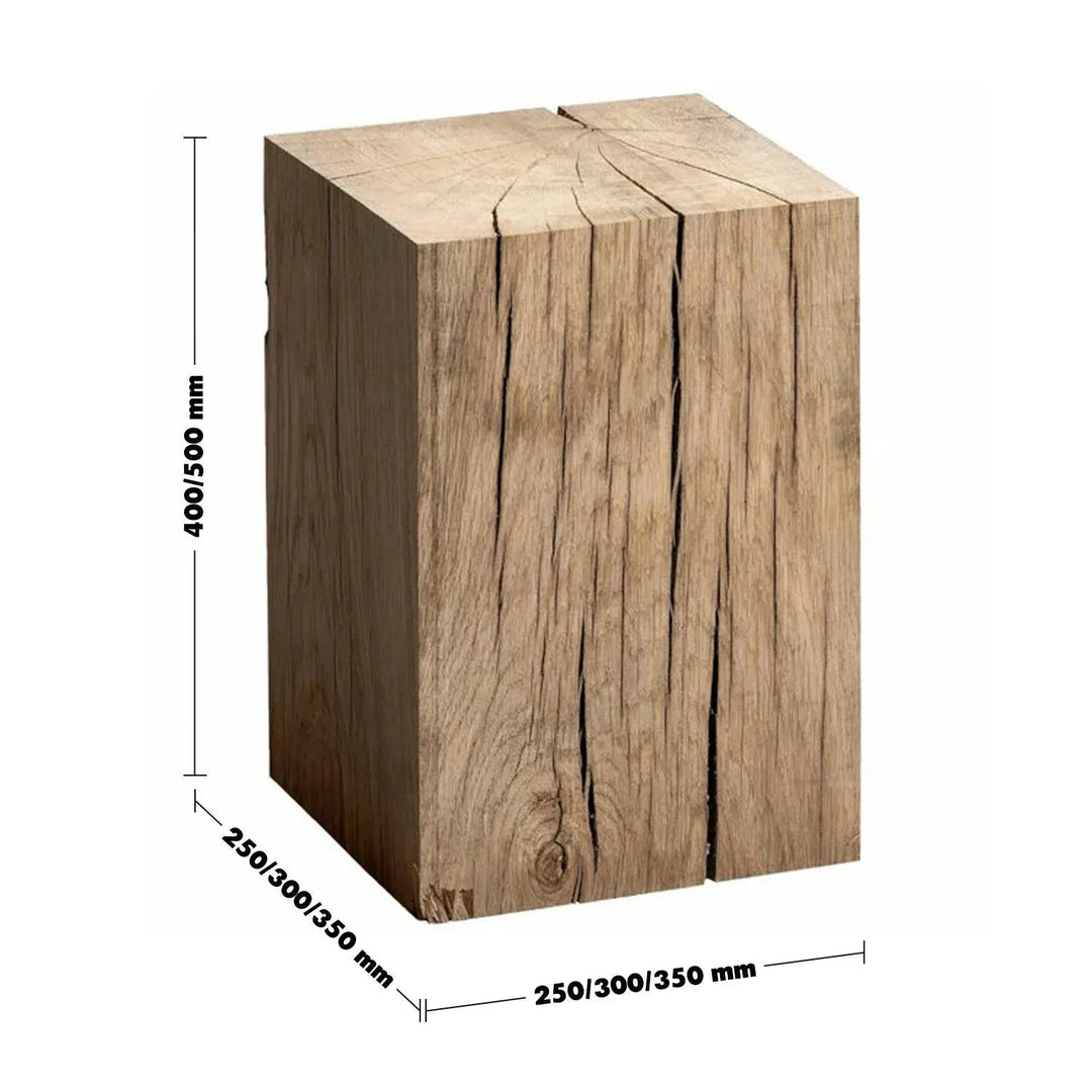 Rustic wood side table root size charts.