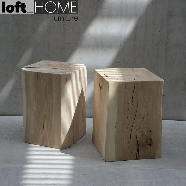 Rustic wood side table root material variants.