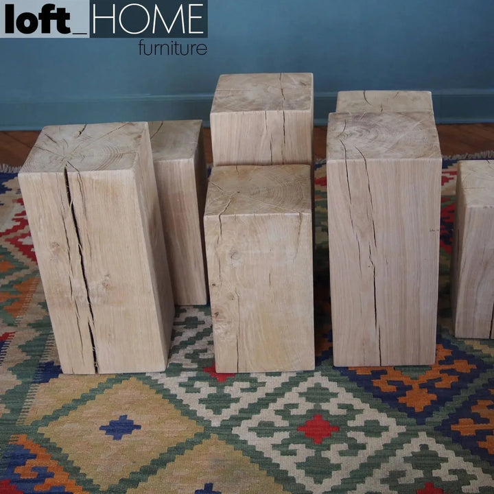 Rustic wood side table root in close up details.