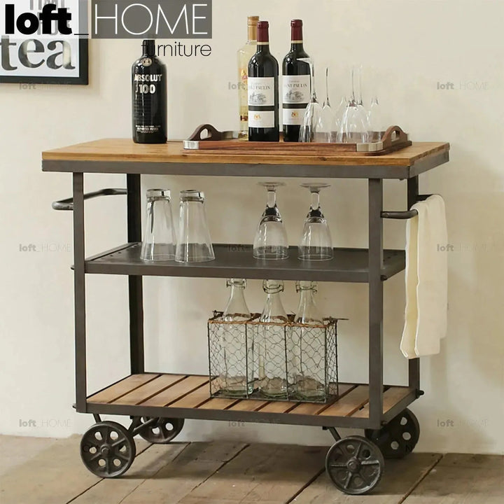 Industrial Wood Side Table TROLLEY
