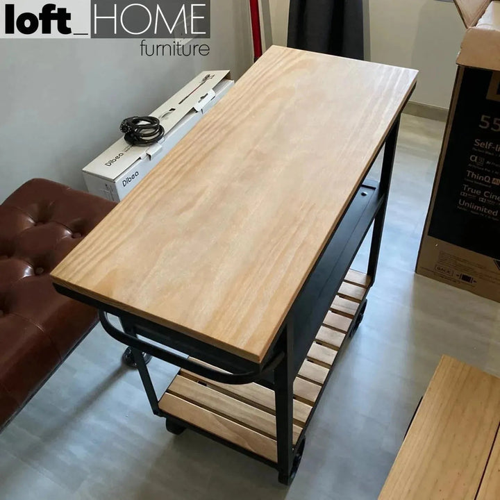 Industrial Wood Side Table TROLLEY