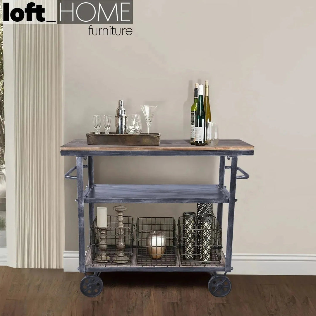 Industrial Wood Side Table TROLLEY