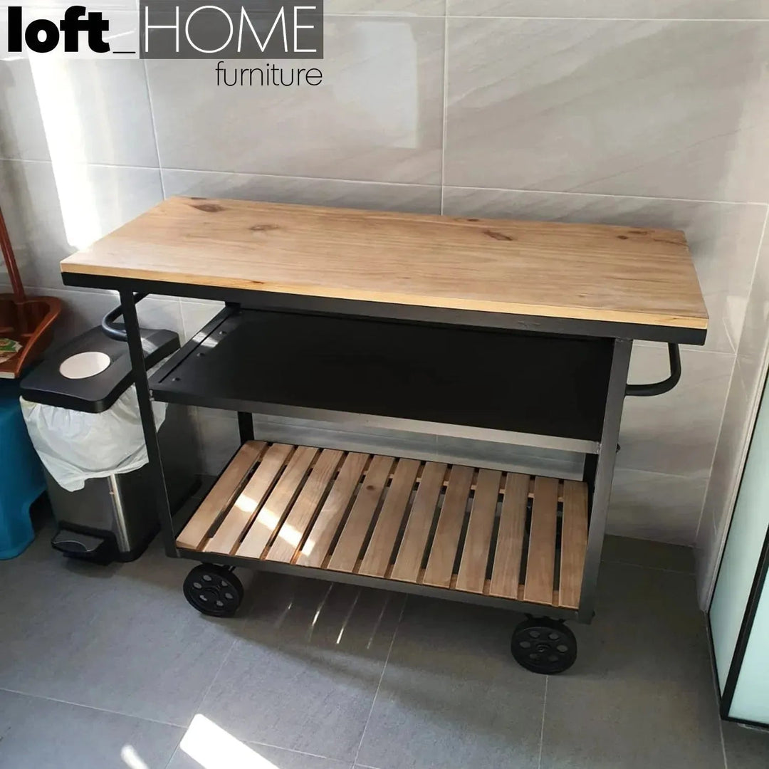 Industrial Wood Side Table TROLLEY