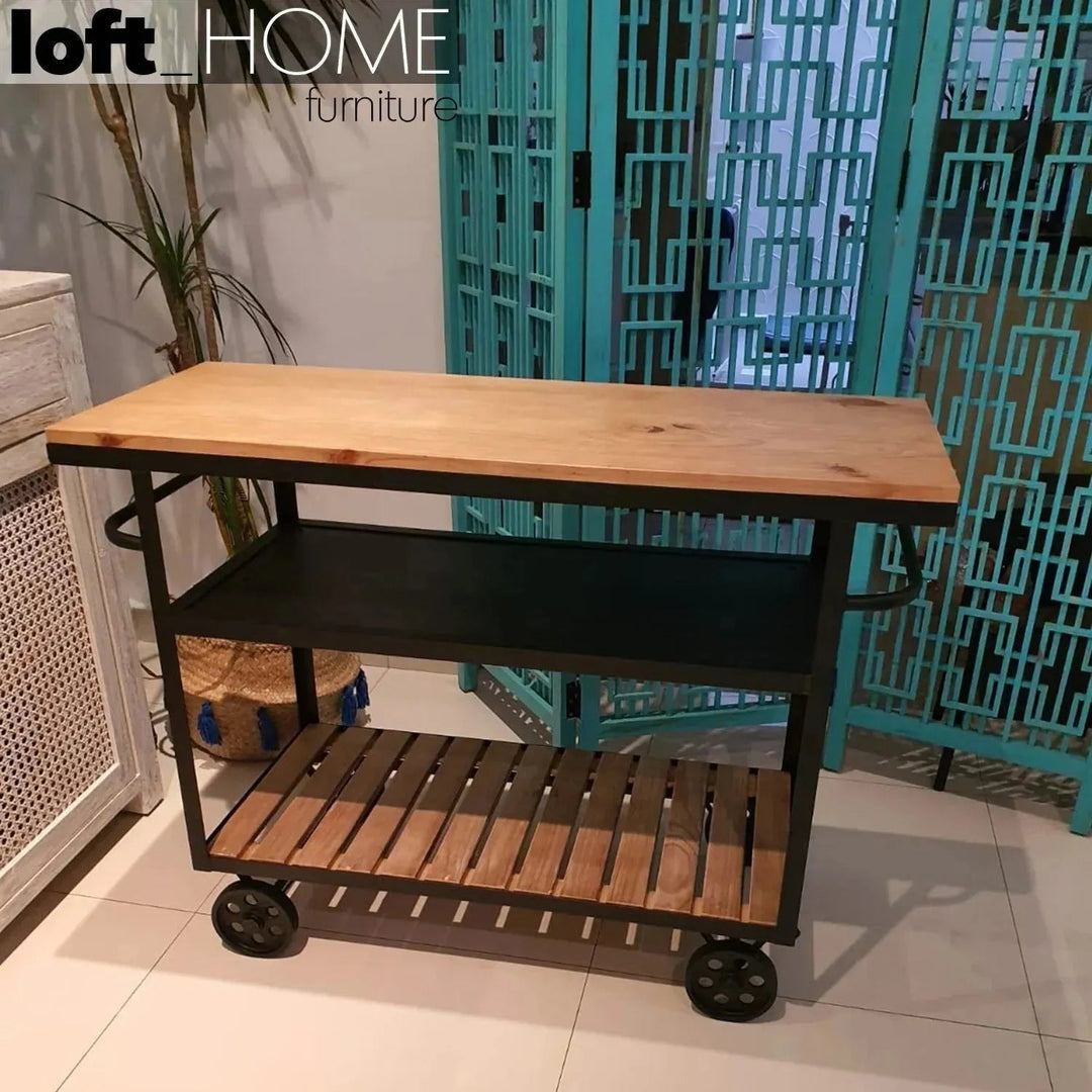 Industrial Wood Side Table TROLLEY