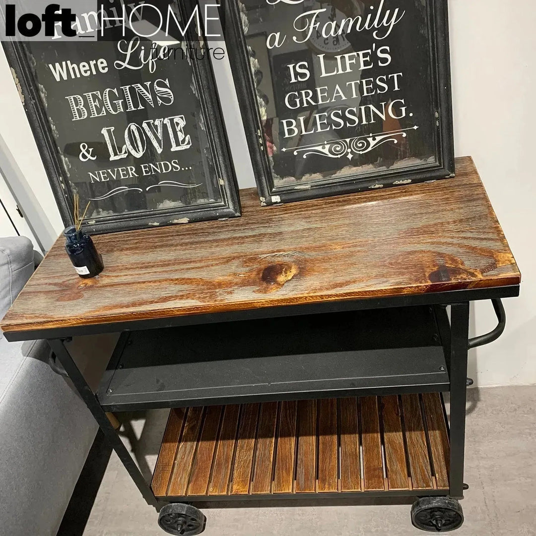 Industrial Wood Side Table TROLLEY