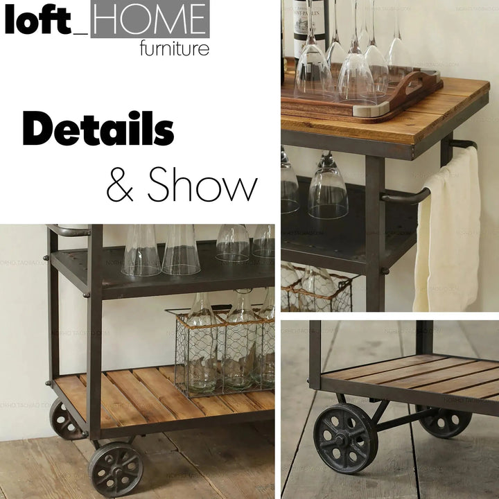 Industrial Wood Side Table TROLLEY