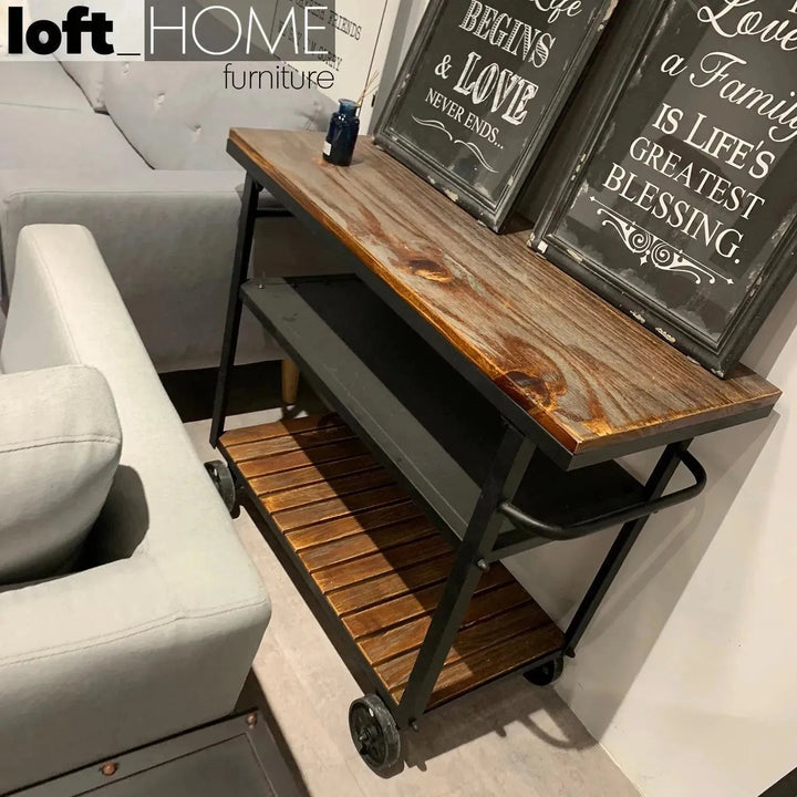 Industrial Wood Side Table TROLLEY