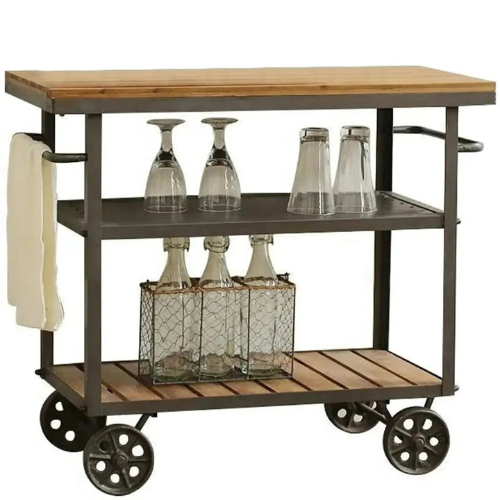 Industrial Wood Side Table TROLLEY