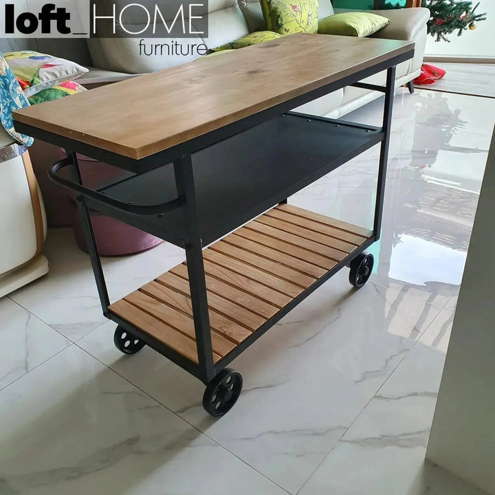 Industrial Wood Side Table TROLLEY