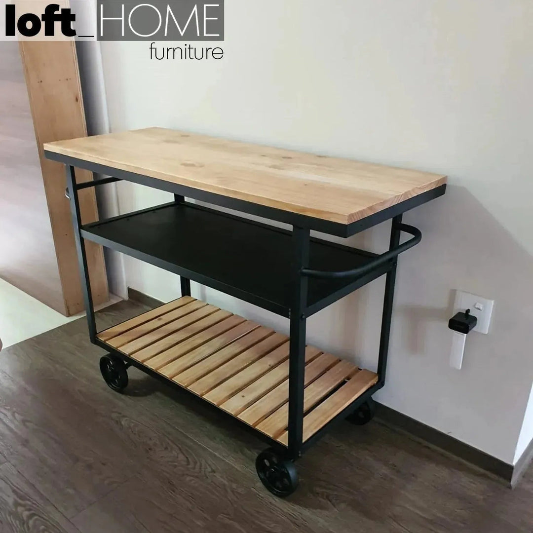 Industrial Wood Side Table TROLLEY