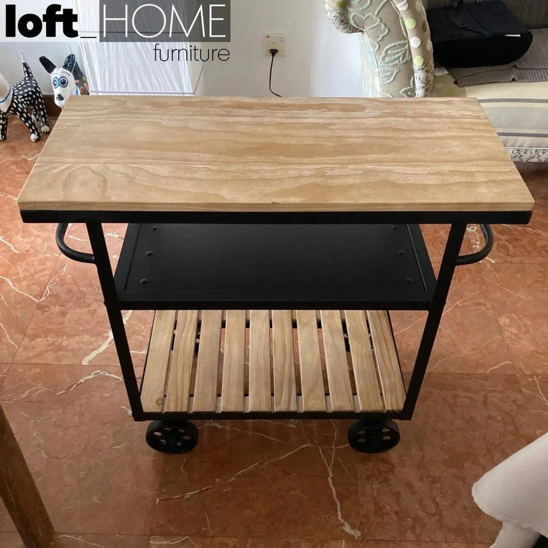 Industrial Wood Side Table TROLLEY