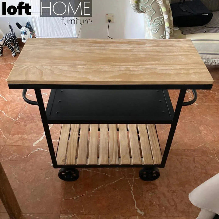 Industrial Wood Side Table TROLLEY