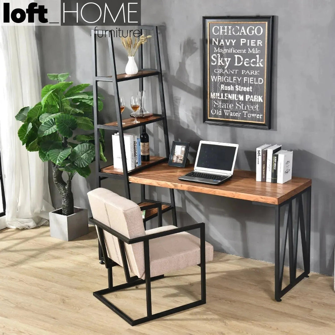 Industrial Wood Study Table With Shelf Set MYSTEEL