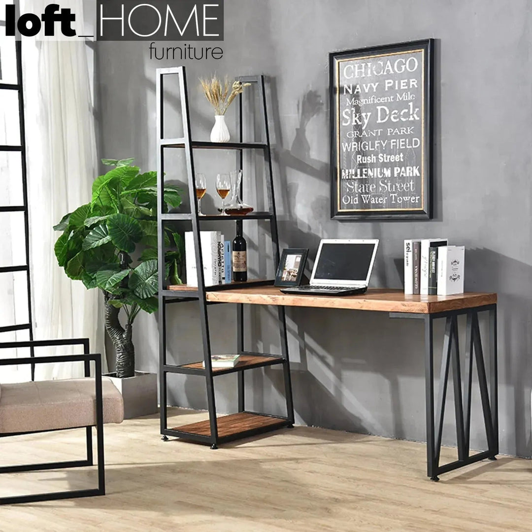 Industrial Wood Study Table With Shelf Set MYSTEEL