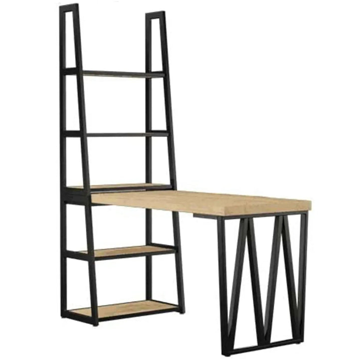 Industrial Wood Study Table With Shelf Set MYSTEEL