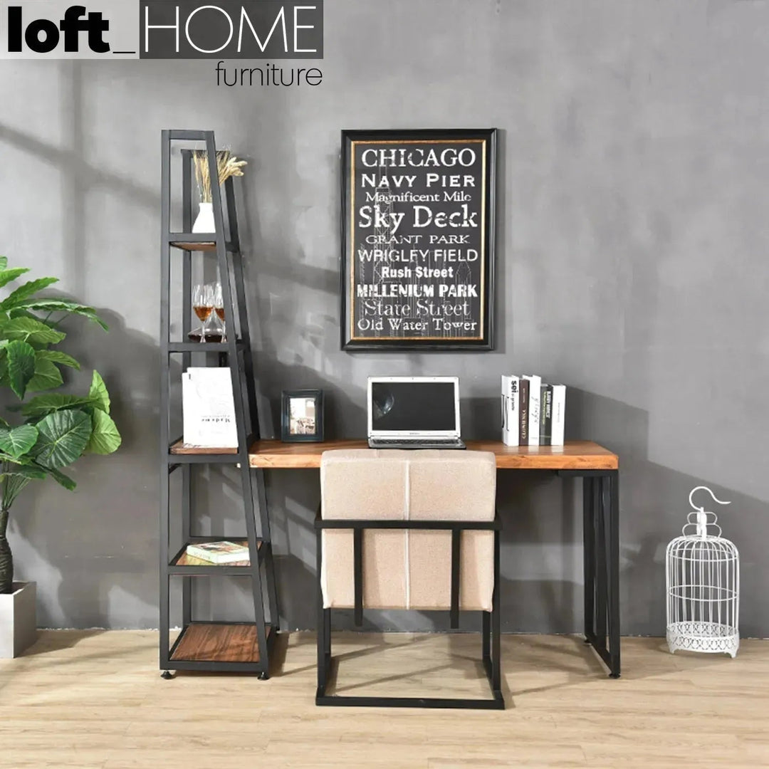Industrial Wood Study Table With Shelf Set MYSTEEL