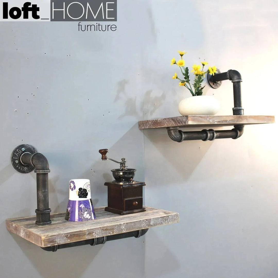 Industrial Wood Wall Shelf 2pcs Set PIPE