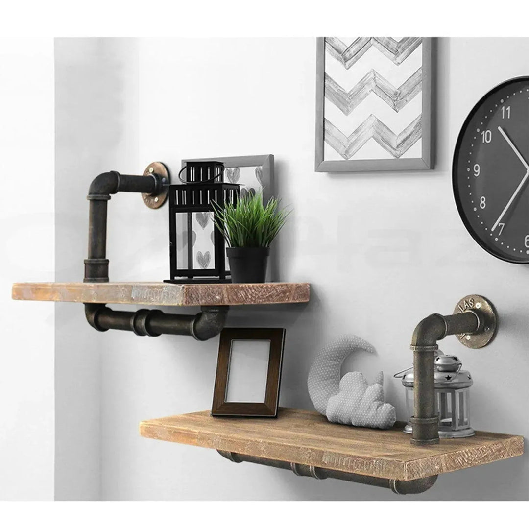 Industrial Wood Wall Shelf 2pcs Set PIPE