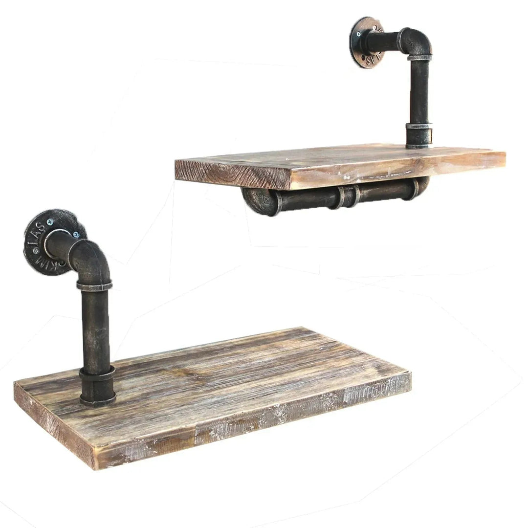 Industrial Wood Wall Shelf 2pcs Set PIPE
