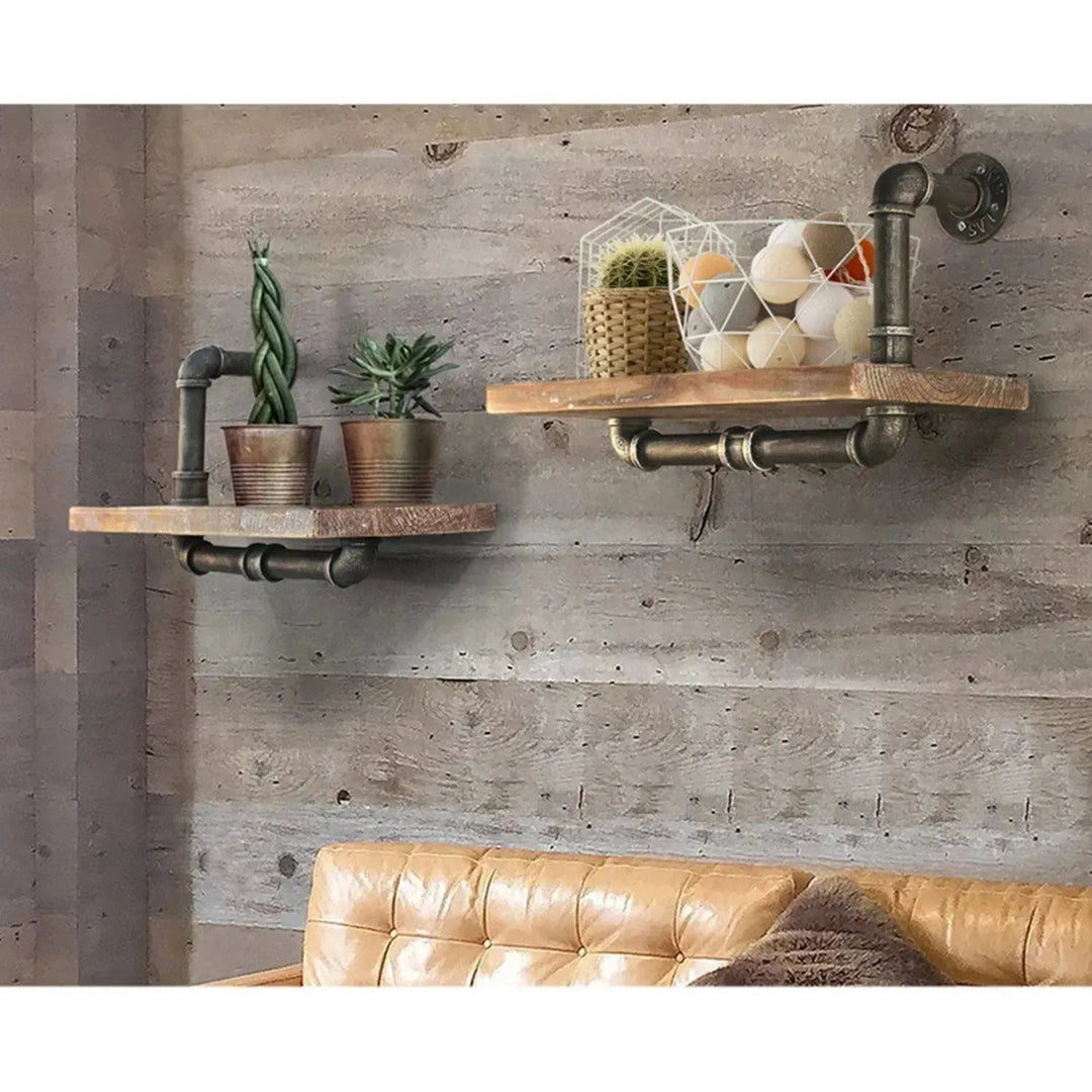 Industrial Wood Wall Shelf 2pcs Set PIPE
