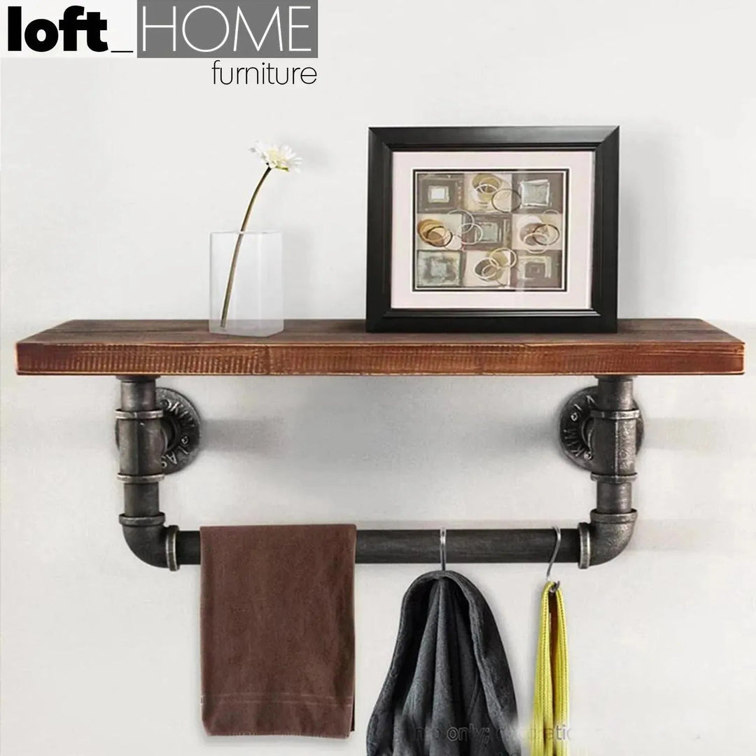 Industrial Wood Wall Shelf PIPE S