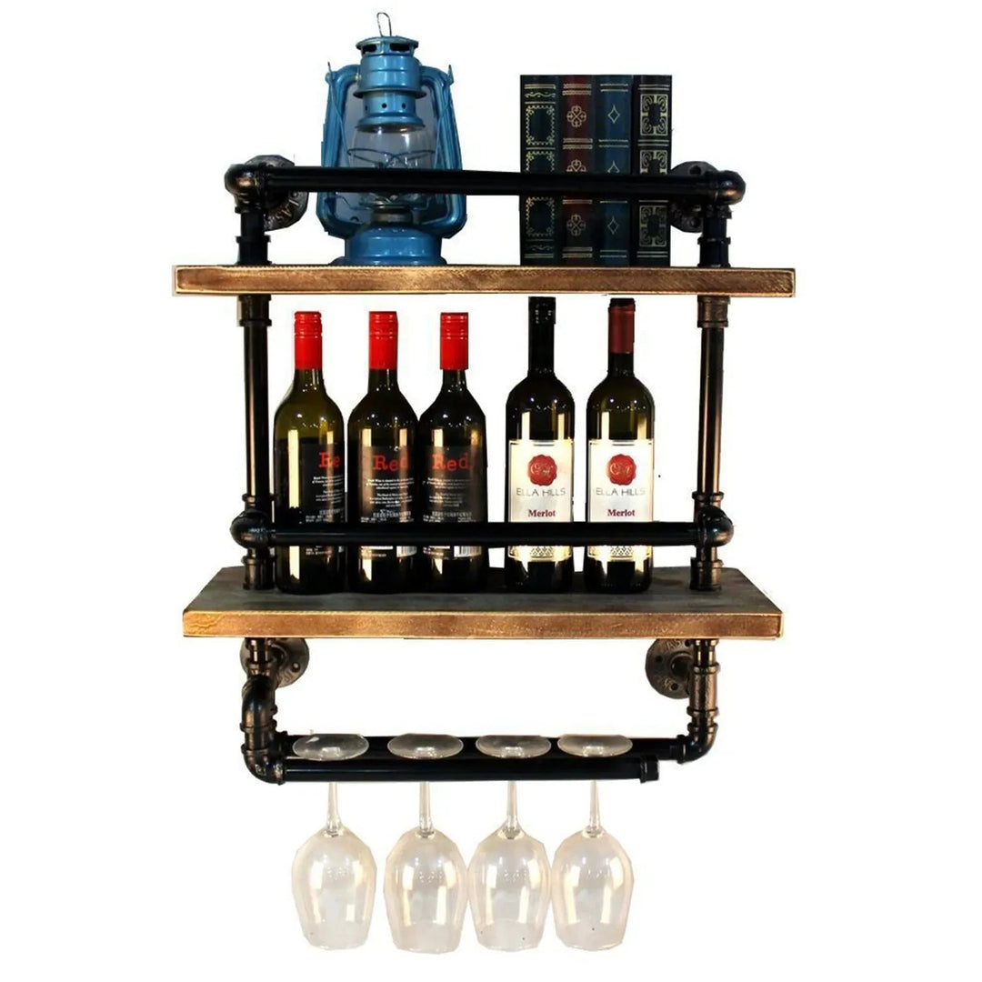 Industrial Wood Wall Shelf PIPE WINE