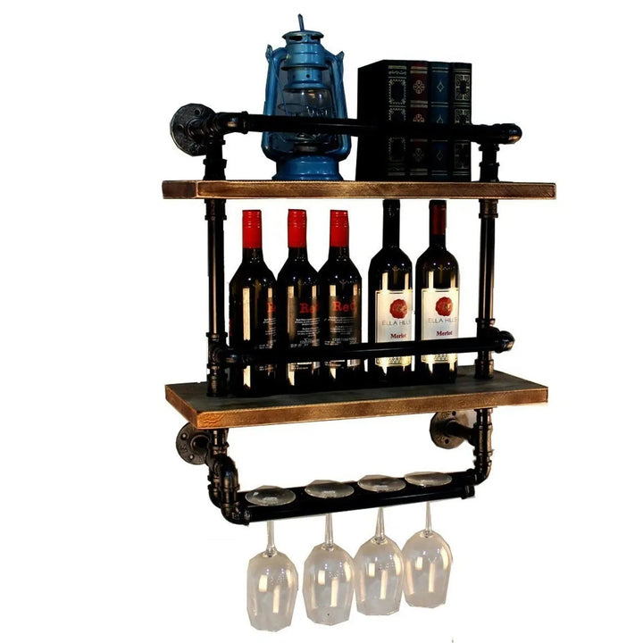 Industrial Wood Wall Shelf PIPE WINE