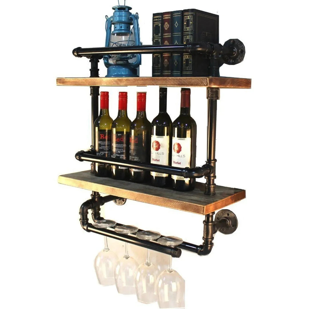 Industrial Wood Wall Shelf PIPE WINE