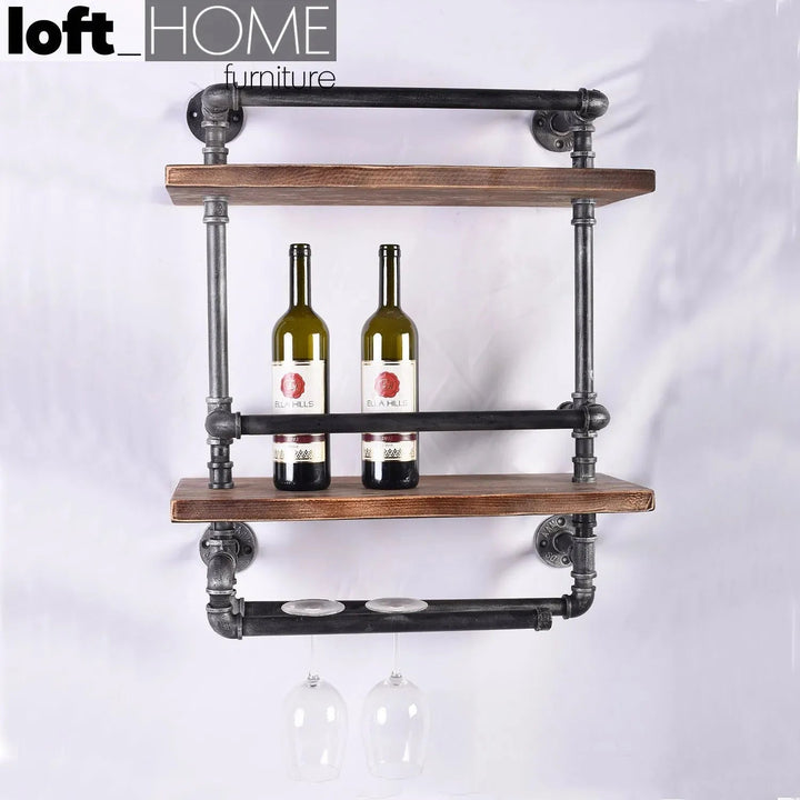 Industrial Wood Wall Shelf PIPE WINE